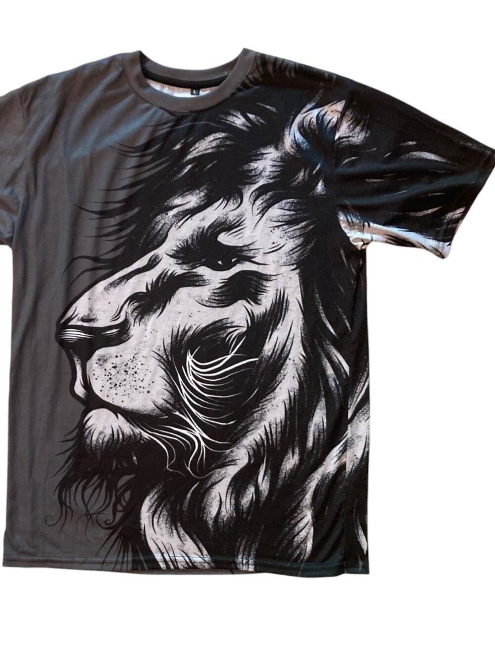 Men's Lion Face All Over Print Wraparound Graphic Tee T-Shirt Size Large